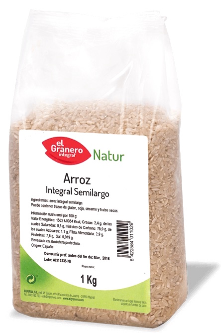 El Granero Integral Arroz Integral Semilargo 1Kg El Granero Integral Arroz Integral Semilargo 1Kg